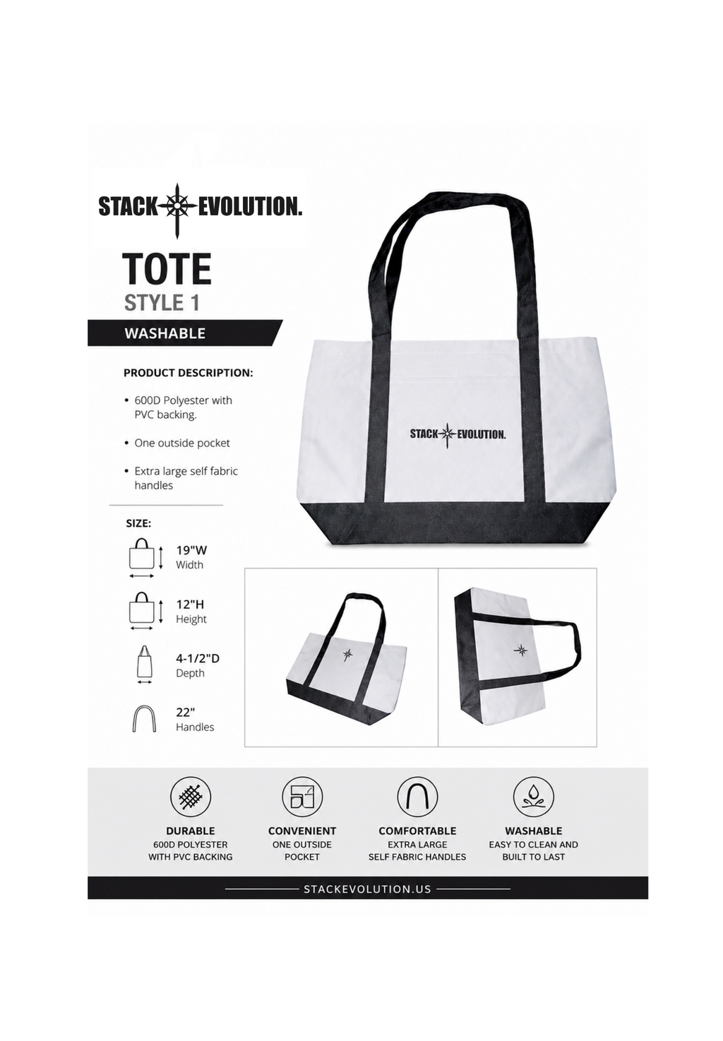 Shopping Tote Bag (Black/white)