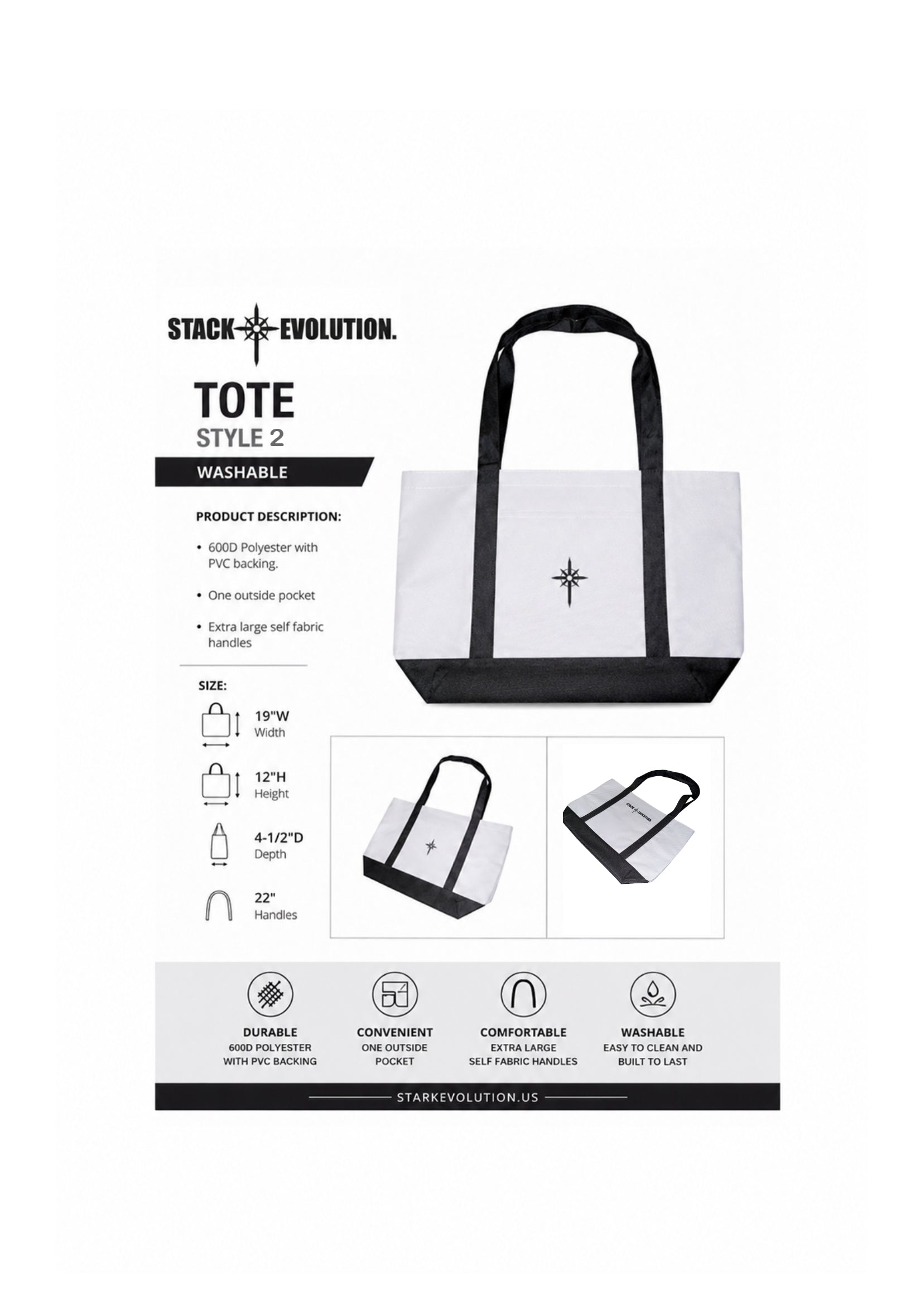 Shopping Tote Bag (Black/white)